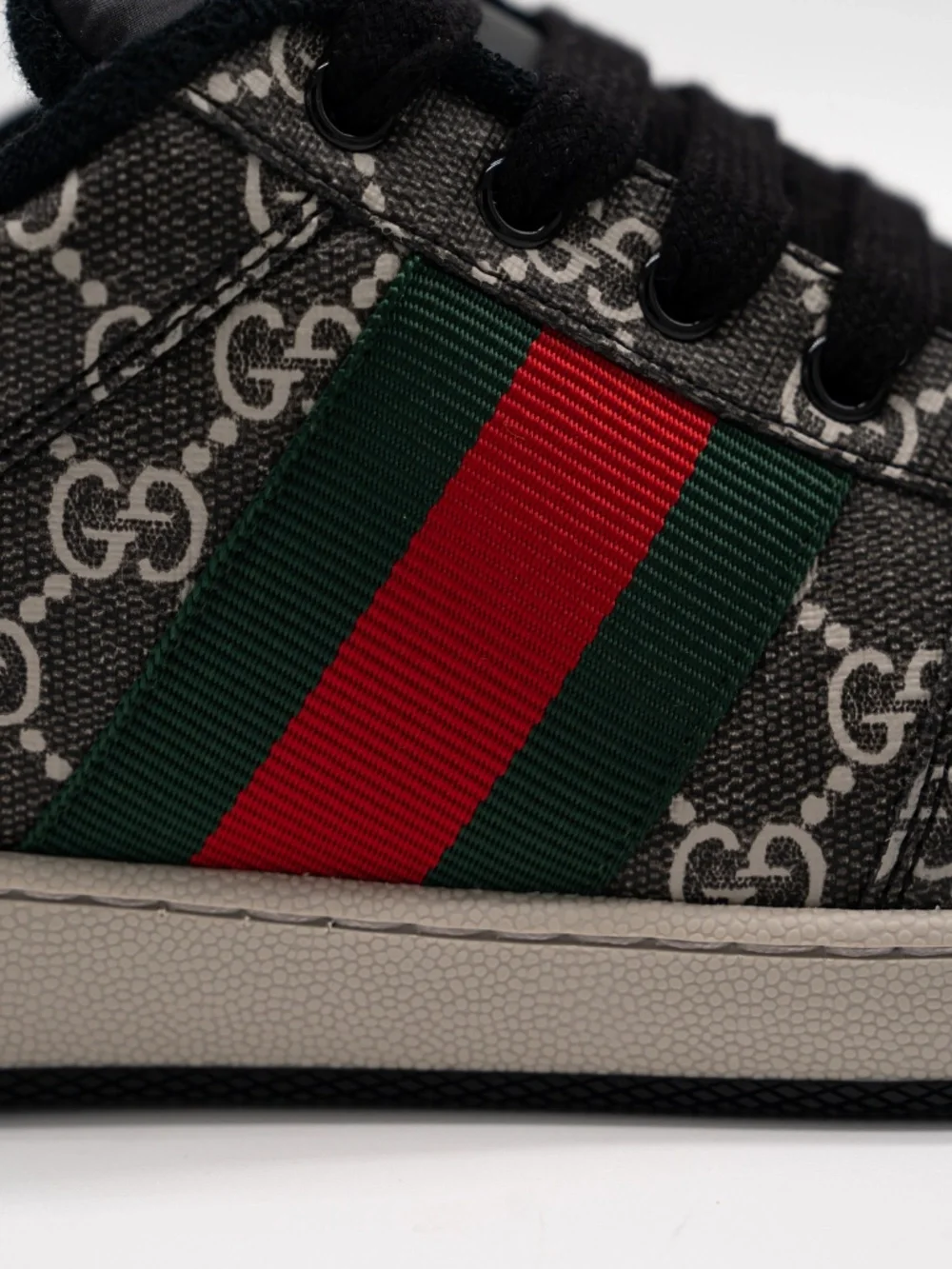 Gucci Men's Sneakers Screener Leather Black GG Supreme Web size 8.5G 9 US